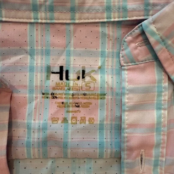 Men’s HUK Tide Point Short Sleeve Button-Down small blue pink white fishing - Picture 4 of 4